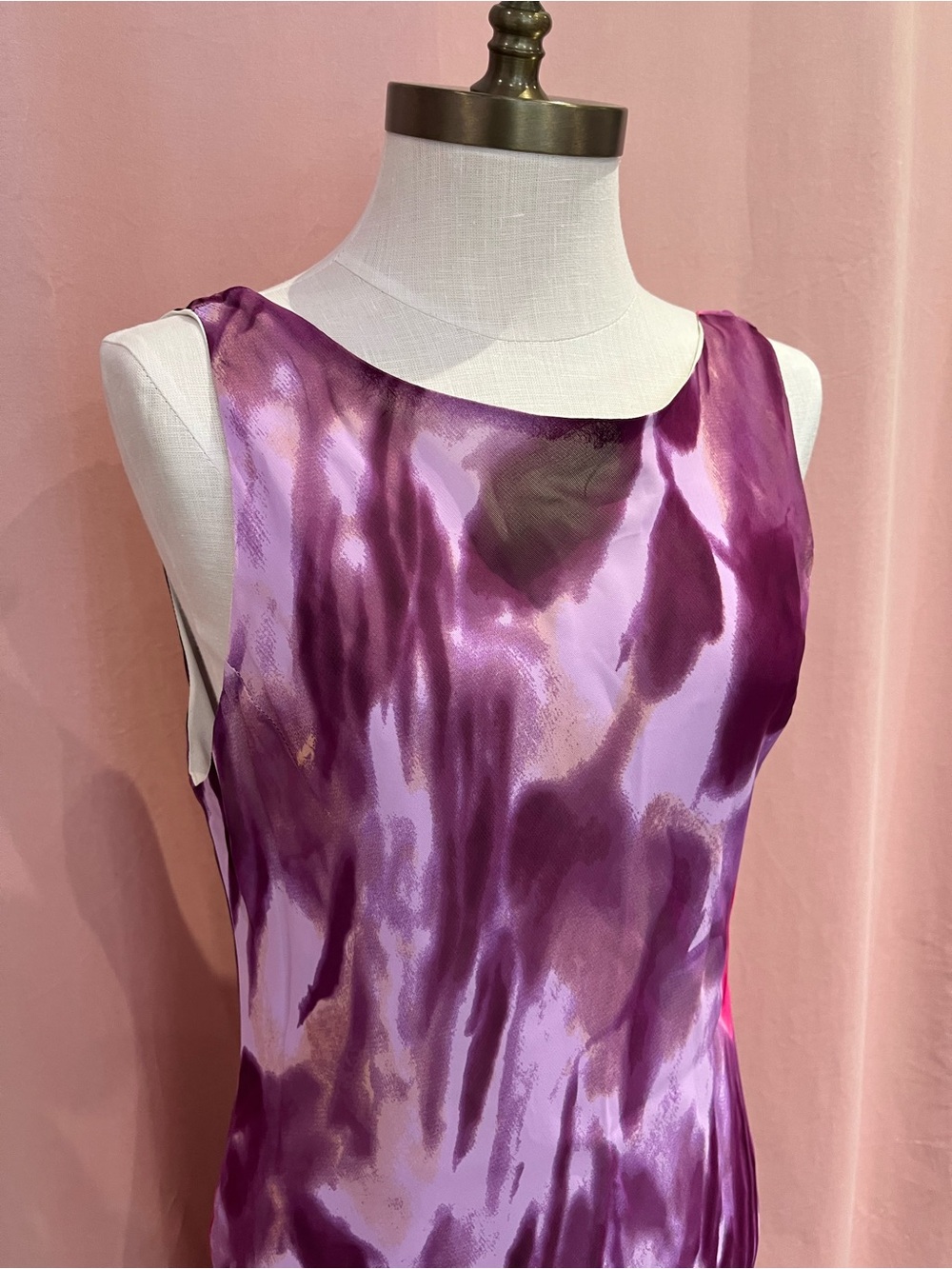 Tessuto Purple Watercolor Rose Maxi Dress 100% Rayon Satin Sleeveless Size L - Picture 5 of 8